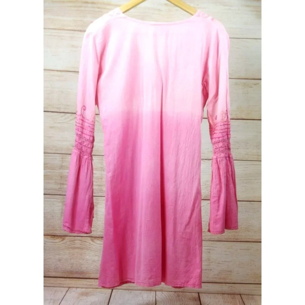 Embroidery Pink Summer Tunic Women's Shirt Tunic Top Dress Kurta 100% Cotton L - Picture 16 of 16
